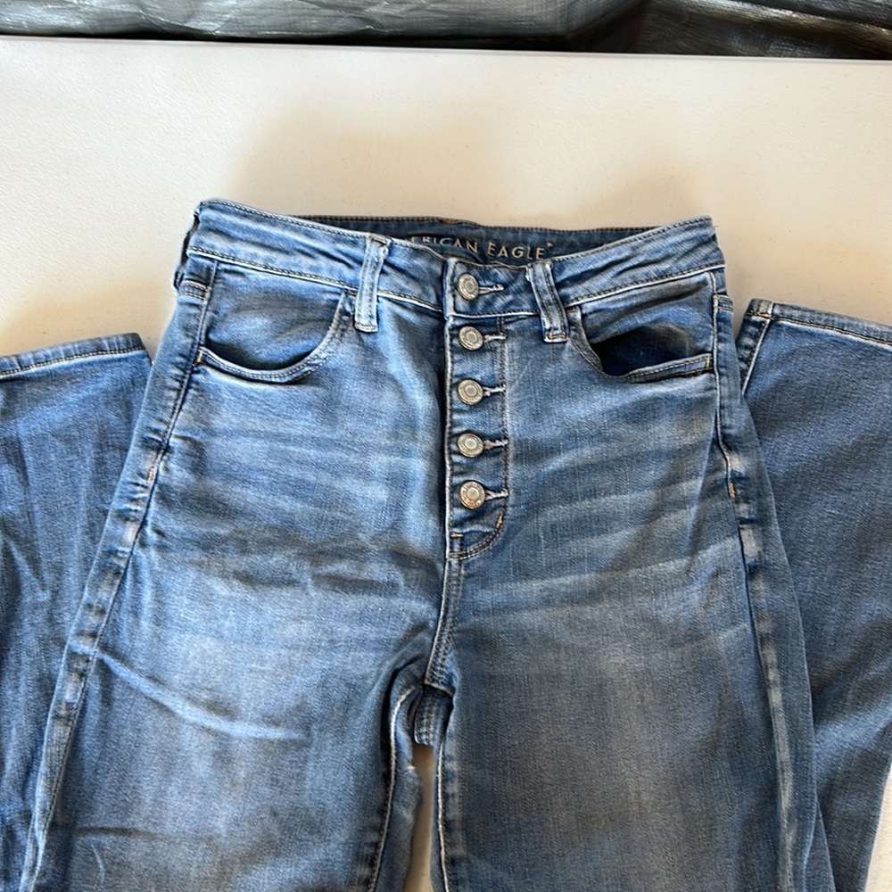 American Eagle jeans.  Hi-rise jeggings.  Size 10 Short.  5-button fly.